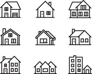 Diverse Home Architecture A Collection of House Illustrations Showcasing Varied Styles and Designs for Real Estate and Housing Concepts