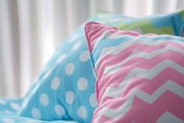 Fun zigzags and dots in bubblegum pink, sky blue, and mint 