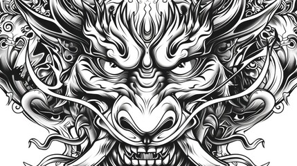 Fierce Monochrome Dragon Roar Illustration