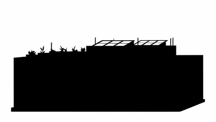 Silhouette of a building with rooftop vegetation area