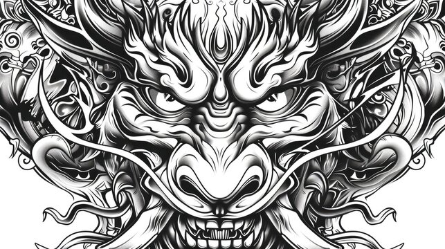 Fierce Monochrome Dragon Roar Illustration