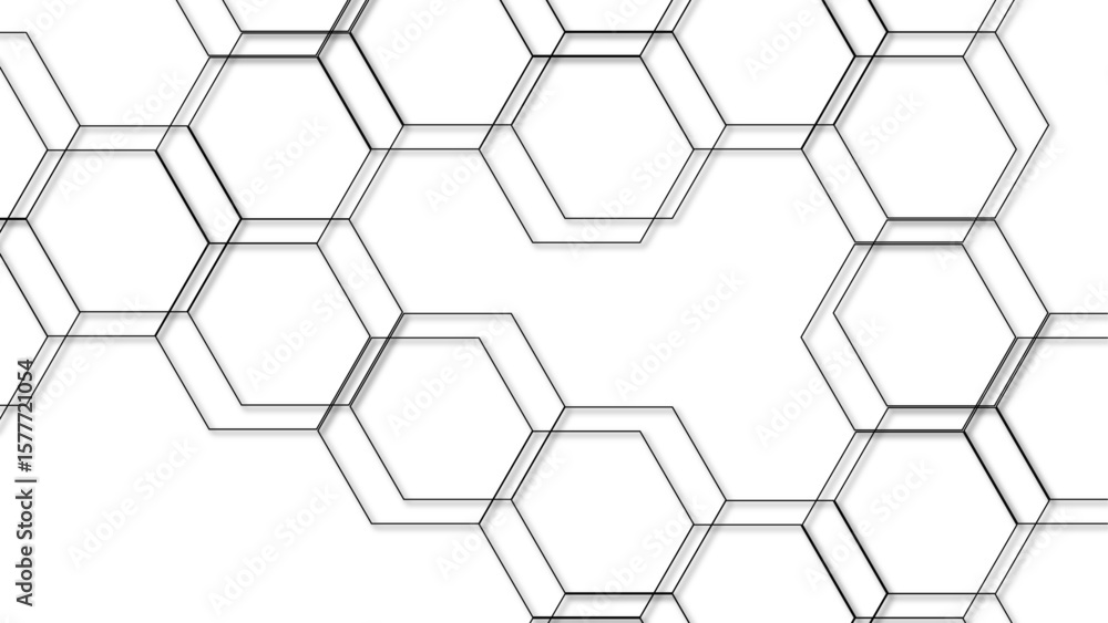 Poster abstract seamless geometric background with interconnected hexagons outlined in thin gray lines on a