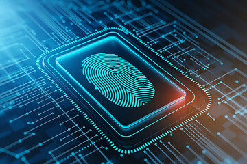 Digital fingerprint on scanning screen representing biometric security, identity verification, and advanced electronic authentication technology
