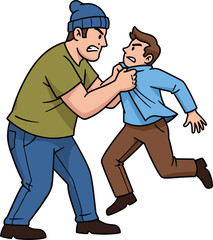 Confrontation between two men, dramatic physical struggle, intense urban moment, grabbing shirt conflict, aggressive stance, emotional tension, street drama