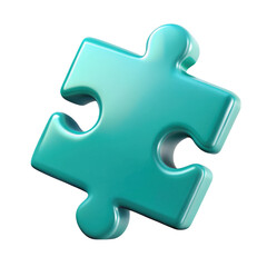 Fototapeta premium 3d teal puzzle piece isolated on transparent background