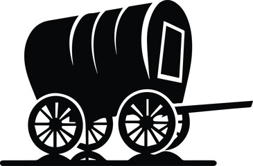 Fototapeta premium Old western covered wagon silhouette – antique transport vector on white background