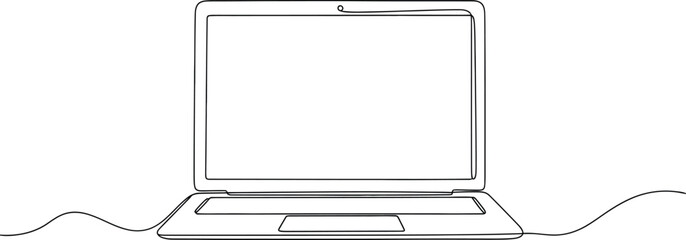 A continuous line drawing of a laptop computer on a white background
