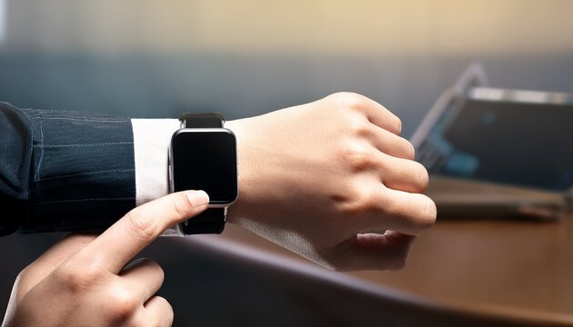 closeup hand using smartwatch on above view