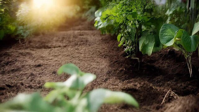 Discover the beauty of freshly harvested potatoes resting on fertile soil surrounded by healthy greenery in a vibrant garden during daylight.