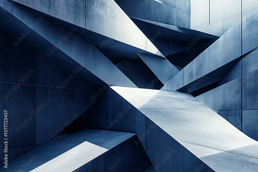 Poster jagged blue lines crisscrossing over a smooth gray surface, creating a fractured illusion with layer