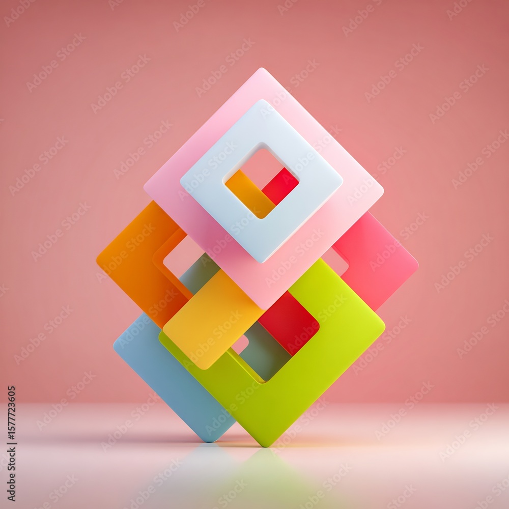 Aufkleber abstract composition of colorful geometric shapes in a modern design concept 3d render
