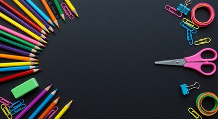 Colorful School Office Supplies on a Chalkboard Background - Vibrant Environment, Educational Concept, Creative Viewpoint - back to school