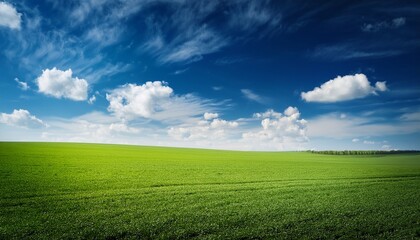 Obraz premium green field and blue sky with clouds
