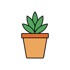 Indoor plant in ceramic pot for botanical themed coloring book Line Art Vector Illustration