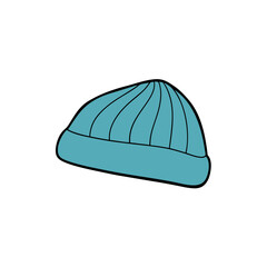 Folded ribbed knit beanie illustration for winter fashion coloring book Line Art Vector Illustration