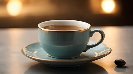 Fototapeta premium Delicate Teal Coffee Cup and Saucer in Soft Warm Light