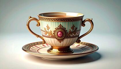 Ornate teacup and saucer,  a digitally rendered piece