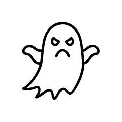 Ghost emoji with an angry expression in simple black outline  