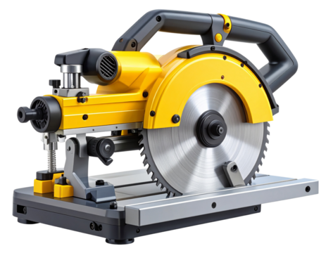 A detailed technical illustration of an industrial chop saw featuring a quick-release