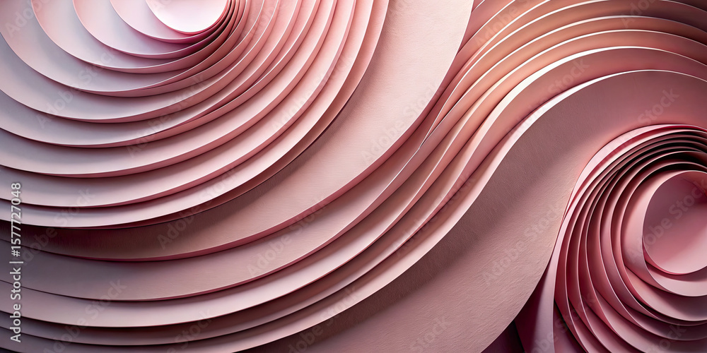 Poster close-up view of elegantly layered pink paper forming a dynamic spiral pattern. the use of light enh