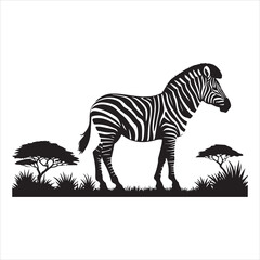 Obraz premium Silhouette vector of a zebra standing on a white background