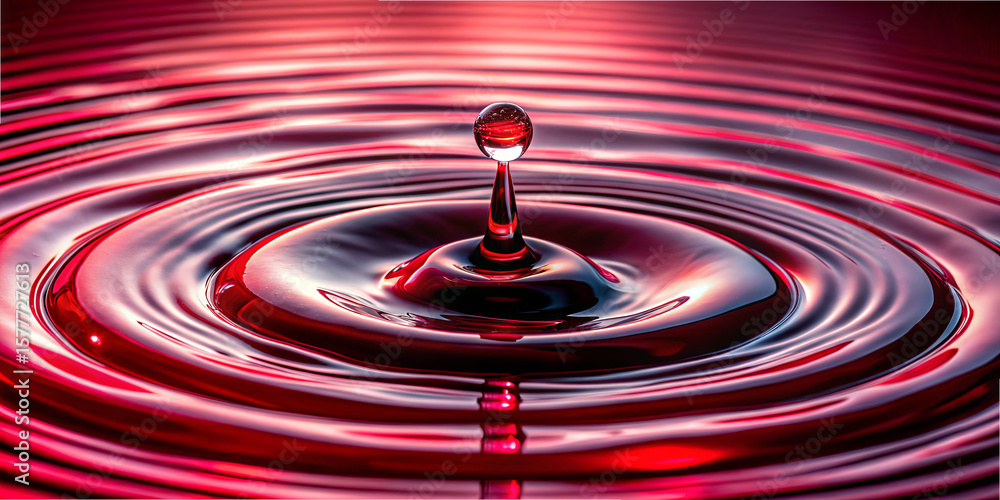 Aufkleber a single droplet falls into a calm red surface, causing concentric ripples to form. the scene highli