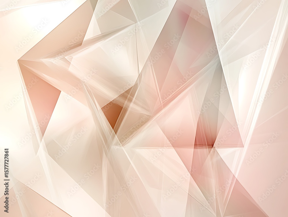 Poster minimalist background of overlapping translucent triangles in soft beige and olive, fading into a pa