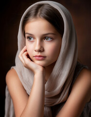 A beautiful portrait of a girl in a light veil on her head.