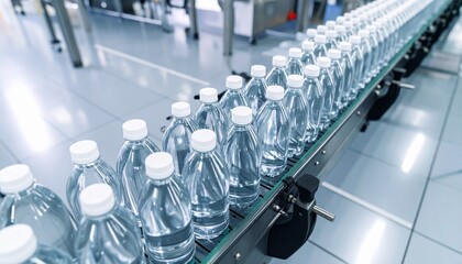 Obraz premium Bottled water being transported on a conveyor belt