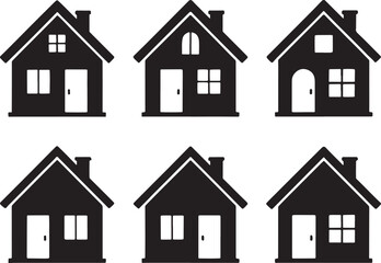 A Collection of House Icons Representing Home Ownership and Real Estate Investment Featuring Various Door and Window Designs