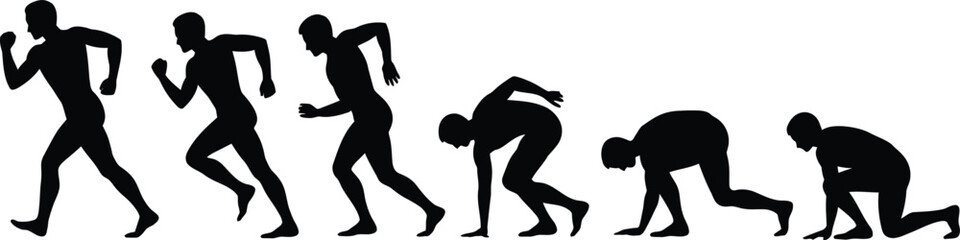 Runner Starting Sequence Silhouette: Athlete in Motion