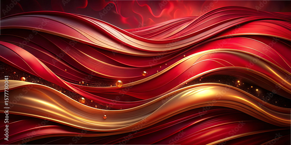 Poster flowing waves in rich shades of red and gold intertwine in an abstract composition, showcasing smoot