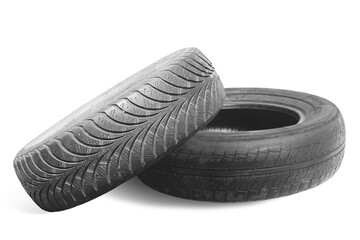 old worn damaged tire isolated on white background