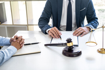 Consultation and conference of Male lawyers and professional businesswoman working and discussion...