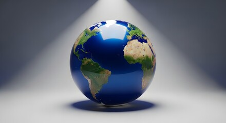 Globe Earth Model with Blue Oceans and Green Landmasses on Gray Background