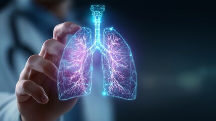 Male Doctor Using Holographic Lung Diagnostic Screen.