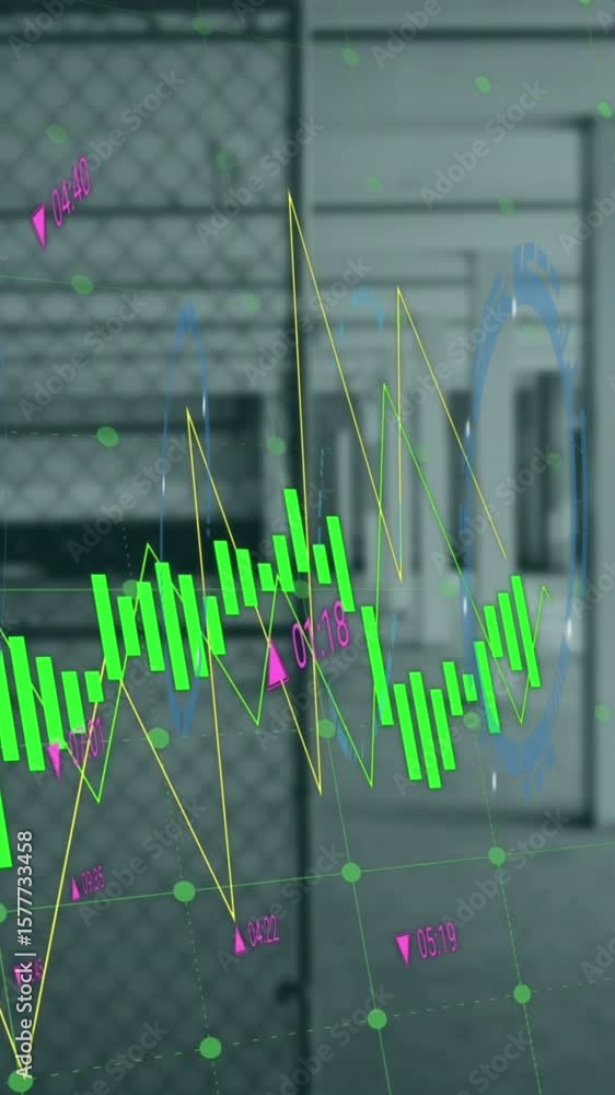 Poster animation of financial data processing over empty car park