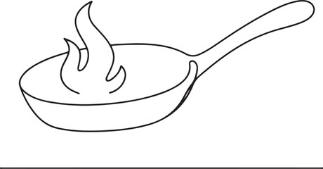 Frying Pan with Flames Cooking Illustration in Line Drawing Style