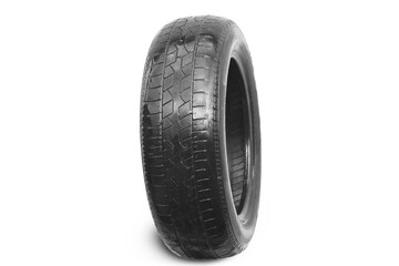 old worn damaged tire isolated on white background