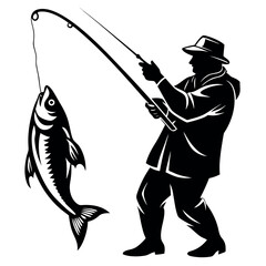 Obraz premium a-cut-fisherman-catch-fish-silhouette-vector 