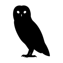 Dramatic silhouette of an owl standing alert on a white background