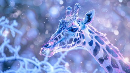 Aura Giraffe in a Winter Twilight Dreamscape