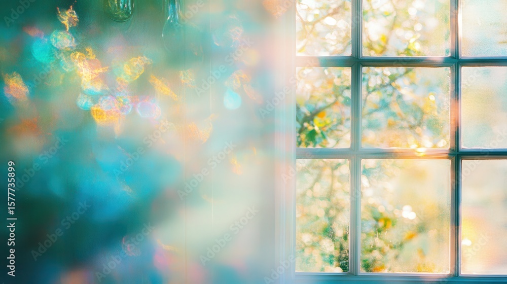 Poster soft natural light through window with beautiful bokeh effect