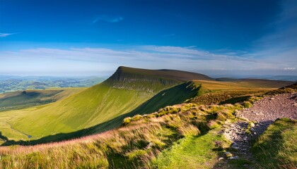 view of corn du from pen y fan in summer in the brecon beacons or the bannau brycheiniog national park powys wales
