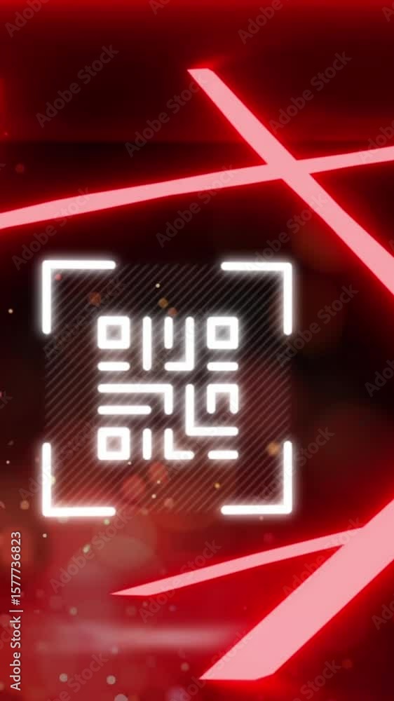 Poster animation of glowing qr code over neon lines