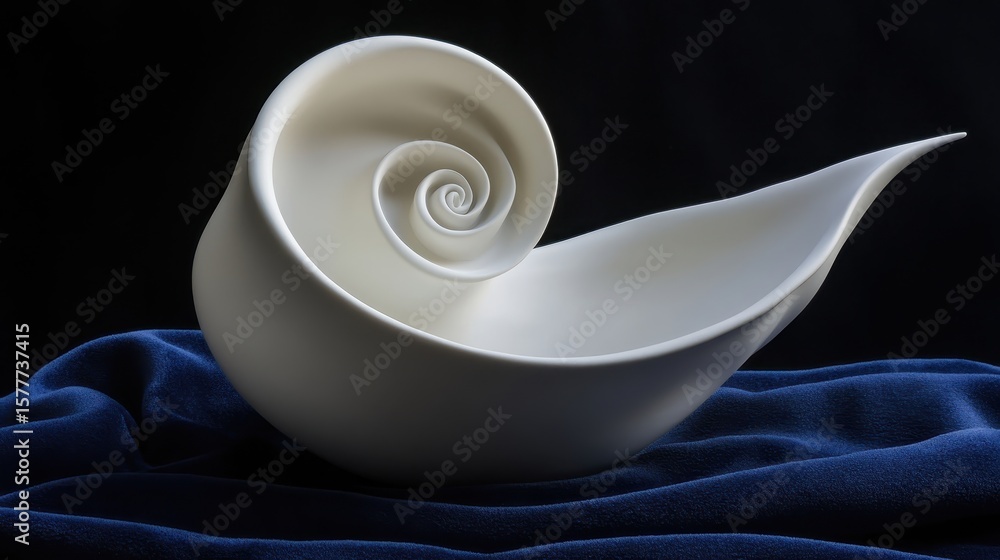 Poster elegant nautilus shell design on soft fabric background