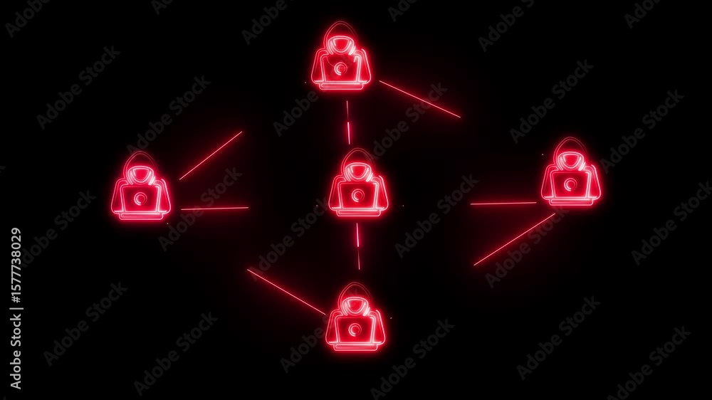 Aufkleber glowing neon hacker icon on black background. hd video graphic animation. a conceptual image depicti
