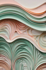 3D Fluid Wave Abstract in Pastel Mint, Cream and Peach
