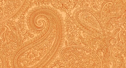Detailed paisley pattern in shades of orange and brown with floral accents and intricate linework design