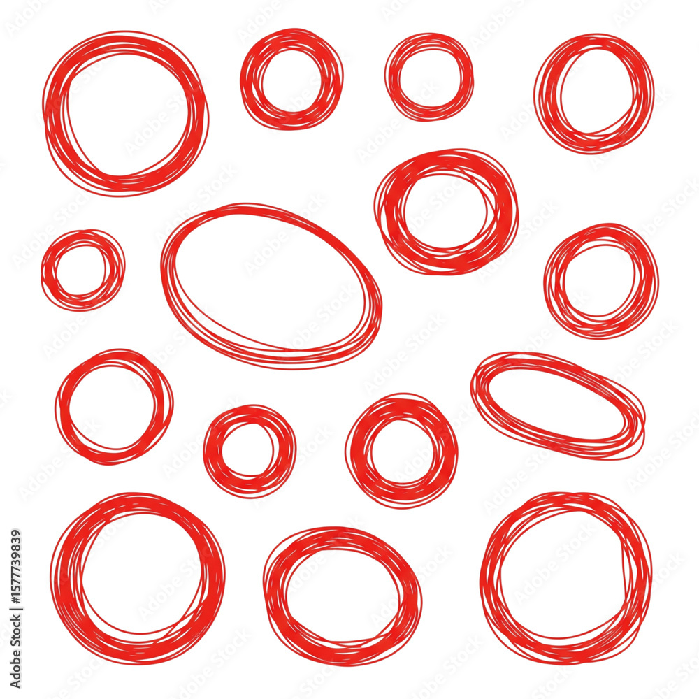 Aufkleber numerous sketchy red circles are scattered against a dark background, providing a design element use